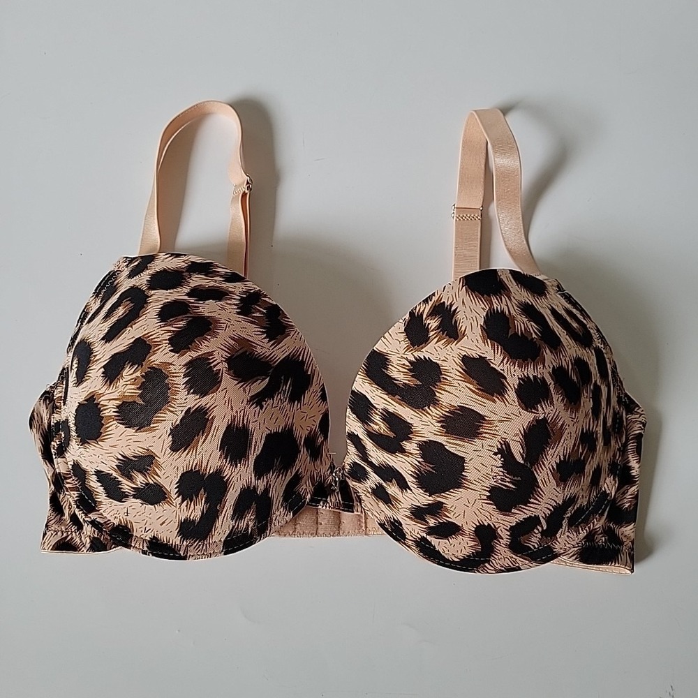 Rhonda Shear Va Va Voom Push Up Bra 34DD Leopard Print Underwire 81985 Retro